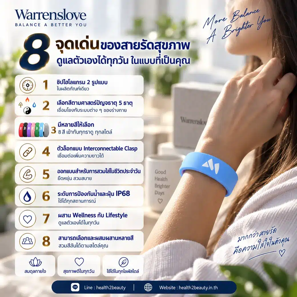 จุดเด่นสายรัดสุขภาพ Warrenslove 5 ธาตุ
